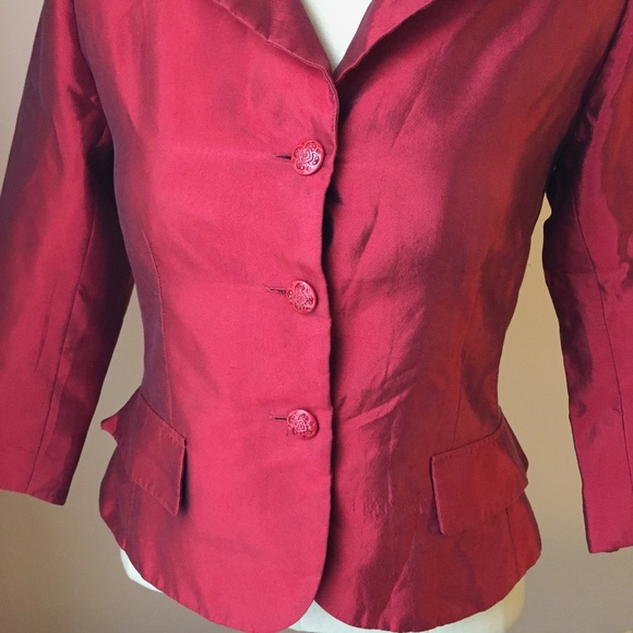 Victor Costa Red Duponi Silk Blazer 6 - Picture 4 of 8